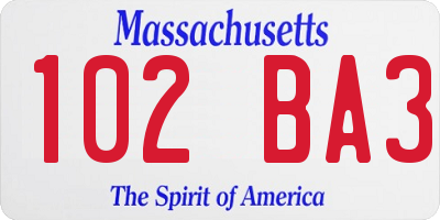 MA license plate 102BA3