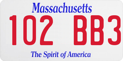 MA license plate 102BB3