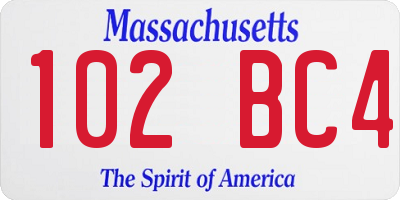 MA license plate 102BC4