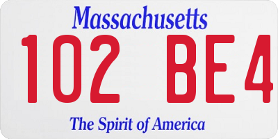 MA license plate 102BE4