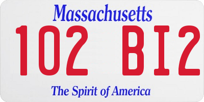 MA license plate 102BI2