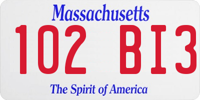 MA license plate 102BI3