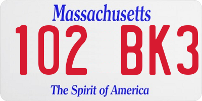 MA license plate 102BK3