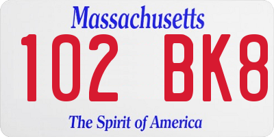 MA license plate 102BK8