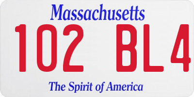MA license plate 102BL4
