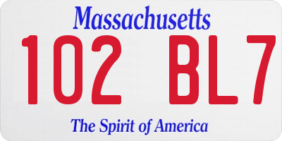 MA license plate 102BL7