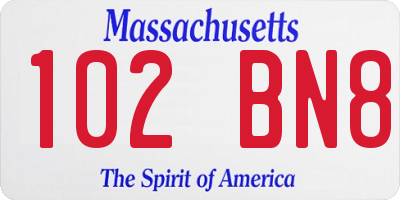 MA license plate 102BN8