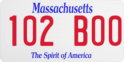 MA license plate 102BO0