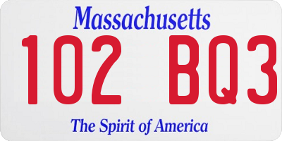 MA license plate 102BQ3