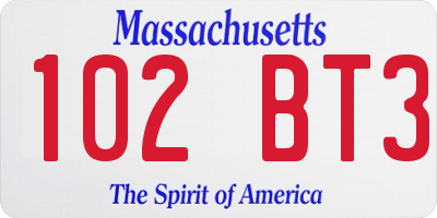 MA license plate 102BT3