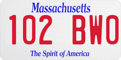 MA license plate 102BW0