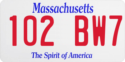 MA license plate 102BW7
