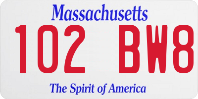 MA license plate 102BW8