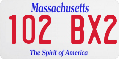 MA license plate 102BX2