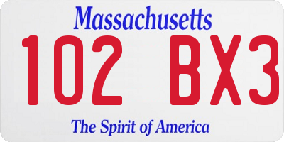 MA license plate 102BX3