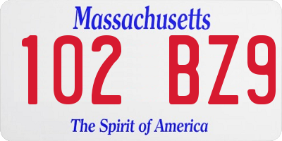 MA license plate 102BZ9