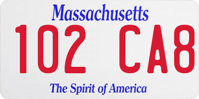 MA license plate 102CA8
