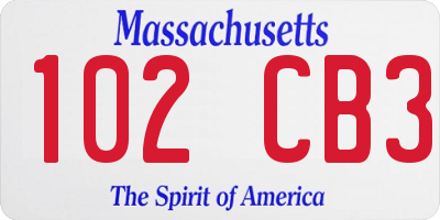 MA license plate 102CB3