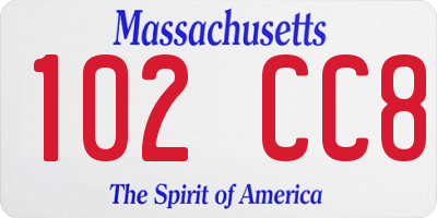 MA license plate 102CC8