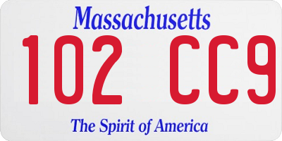 MA license plate 102CC9