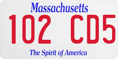 MA license plate 102CD5