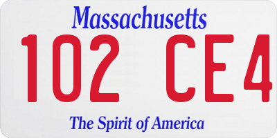 MA license plate 102CE4