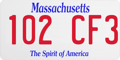 MA license plate 102CF3