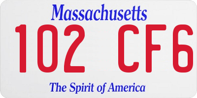 MA license plate 102CF6