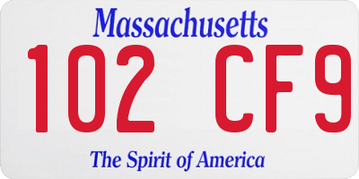 MA license plate 102CF9