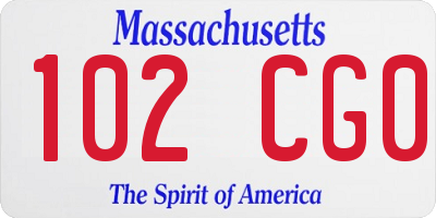 MA license plate 102CG0