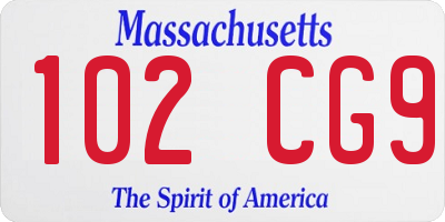 MA license plate 102CG9