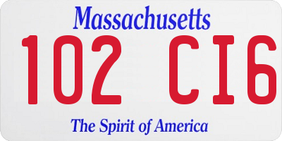 MA license plate 102CI6