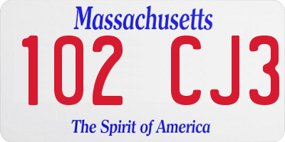 MA license plate 102CJ3