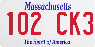 MA license plate 102CK3