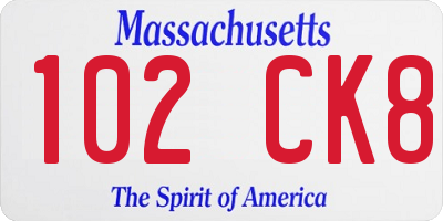 MA license plate 102CK8