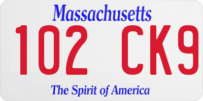 MA license plate 102CK9