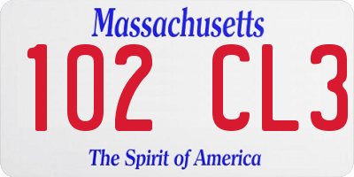 MA license plate 102CL3