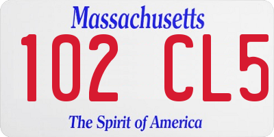 MA license plate 102CL5