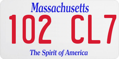 MA license plate 102CL7