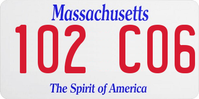 MA license plate 102CO6