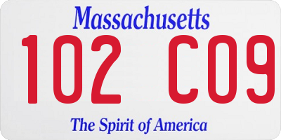 MA license plate 102CO9