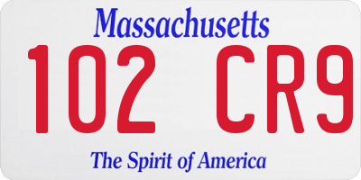 MA license plate 102CR9