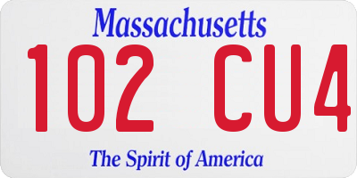 MA license plate 102CU4