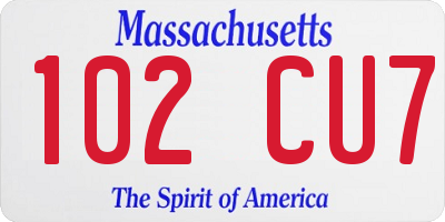 MA license plate 102CU7