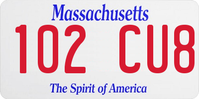 MA license plate 102CU8