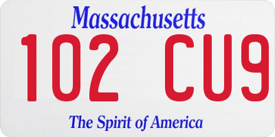 MA license plate 102CU9