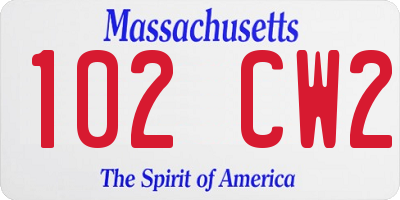 MA license plate 102CW2