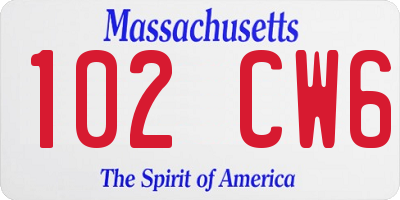 MA license plate 102CW6