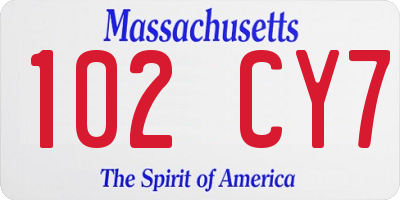 MA license plate 102CY7