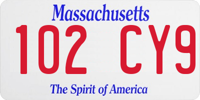 MA license plate 102CY9